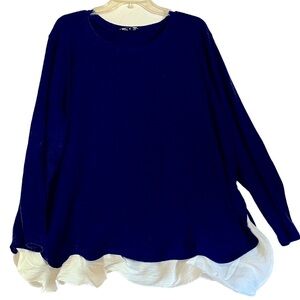 Chic Blue and White Long Sleeve Women's Sweater Top